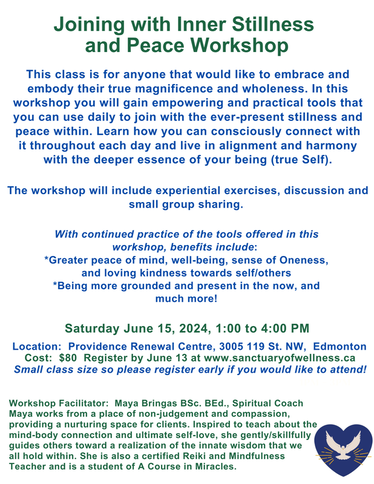 Joining with Inner Stillness and Peace Workshop, Edmonton Alberta